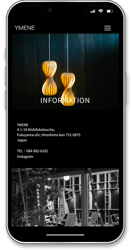 福山の美容室YMENEのホームページスマートフォンのインフォメーション画面