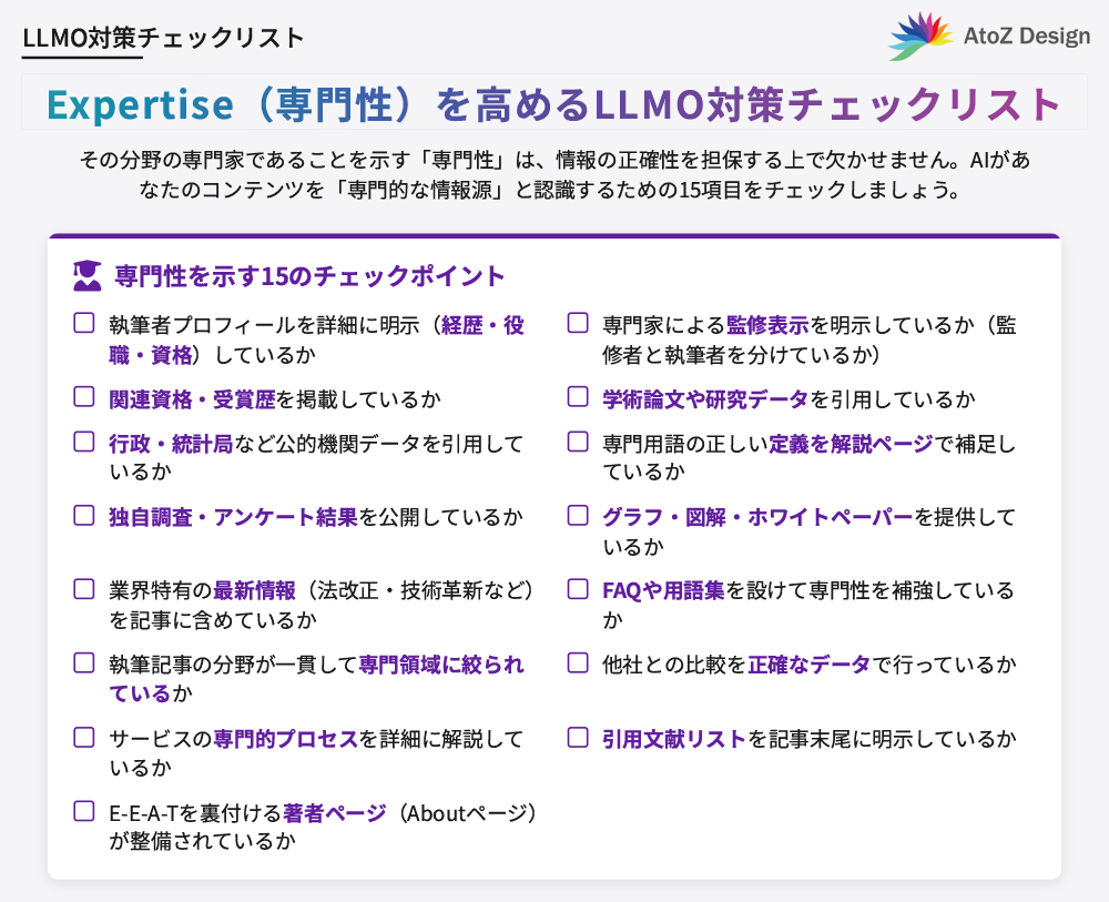 Expertise（専門性）を高めるLLMO対策チェックリスト